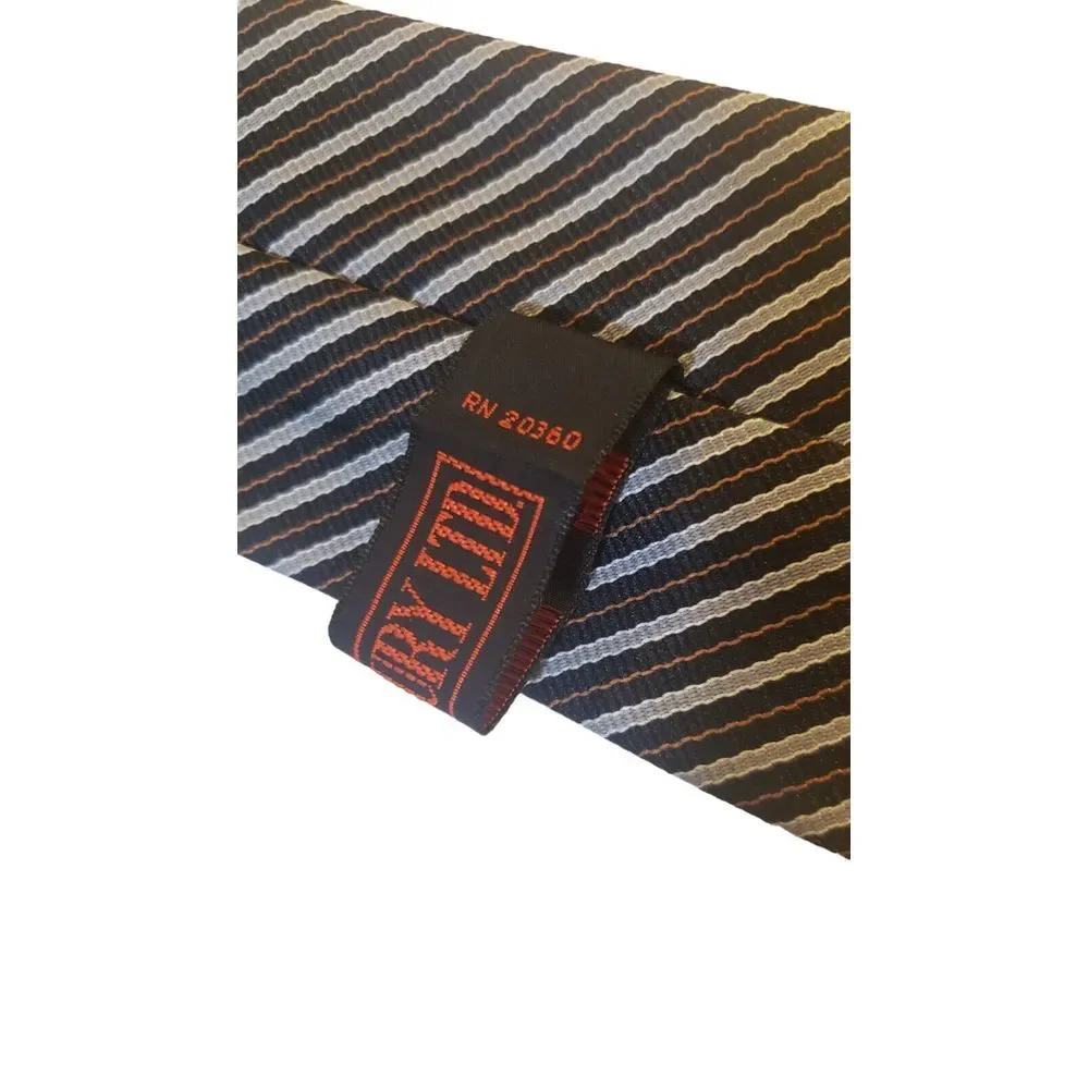 Duxbury Ltd Mens Neck Tie‎ Black Gray Repp Striped 100% Polyester Made in USA